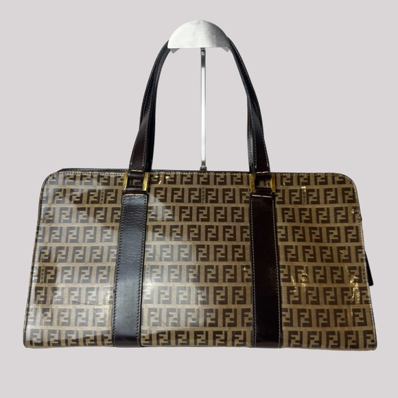 Authentic VINTAGE Y2K FENDI zucchino coated canvas patent east west zip bag - Picture 1 of 10